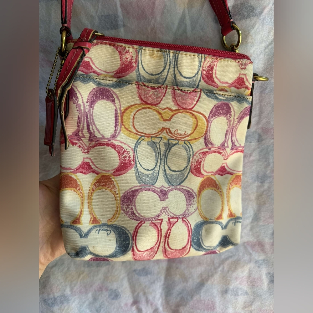 Coach Multicolor Scribble Crossbody Purse with Pink Strap - Picture 2 of 6